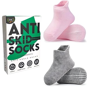 ahc anti skid socks for kids 1-3 years - plain color ankle length grip socks for boys and girls - comfortable and durable