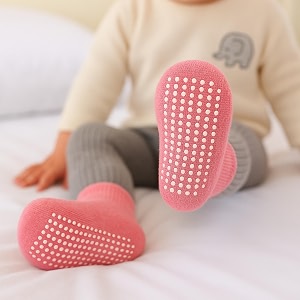 ahc anti skid socks for kids 1-3 years - plain color ankle length grip socks for boys and girls - comfortable and durable