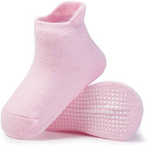 ahc anti skid socks for kids 1-3 years - plain color ankle length grip socks for boys and girls - comfortable and durable