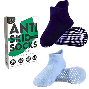 ahc anti skid socks for kids 1-3 years - plain color ankle length grip socks for boys and girls - comfortable and durable