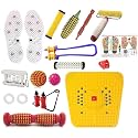AHCS Acupressure Massager & Sujok Therapy Tools Combo Kit For Stress Pain Relief Natural Care With Bio-Magnetic Power Foot Mat & Shoe Sole Foot Roller-Pyramidal Cuts Wooden