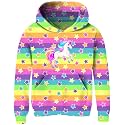 Ahegao Teens Girl's Horse with Horn Hooded Sweatshirts for 12-14 Years Rainbow Strips Print Hoodies Sweatshirt Pullover for Youth