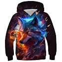 Ahegao Boys Hoodies Orange Wolf Sweatshirts for Kids Size 6 7 8 Years Pullover Comfy Long Sleeve Blue Black Hoody Sweats with Pockets