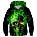Ahegao Black Skelet Sweatshirts for Youth Boys Green Fire Hoodies Kid Long Sleeve Hoodys Pullover with Pocket Funny Athletic Sweater Shirts