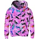 Ahegao Little Girl Purple Pink Sweatshirt for Size 6-8 Years Kids Neon Cats Hoodies Girl Loose Pullover With Big Pocket