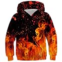 Ahegao Kids Hoodies Orange Flame Sweatshirts for Boys Cool Pullover Size 12 13 14 Years Youth Black Fire Hoodie with Pockets
