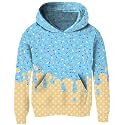 Ahegao Teens Girl's Yellow Blue Hooded Sweatshirts for 12-14 Years Ice Cream Print Hoodies Sweatshirt Pullover for Youth