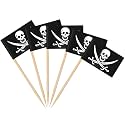 AhfuLife Pirate Flag Toothpicks - 100 Pcs Sword Toothpicks, Mini Pirate Cupcake Toppers for Party Decorations, Halloween Decorations