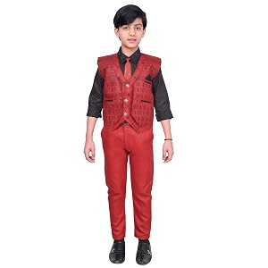 AHHAAAA Cotton Blend Kids Ethnic Waistcoat Shirt
