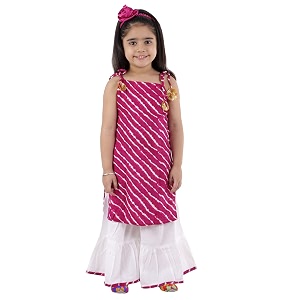 ahhaaaa cotton leheriya print sleeveless kurti-sharara set for girls