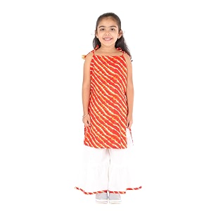 ahhaaaa cotton leheriya print sleeveless kurti-sharara set for girls