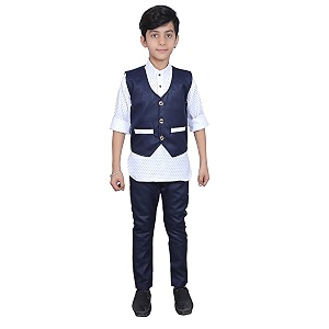 ahhaaaa kids cotton blend waistcoat kurta and pant set for boys 163
