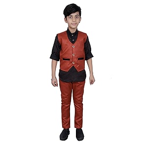 ahhaaaa kids cotton blend waistcoat kurta and pant set for boys 163