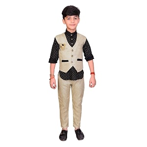 ahhaaaa kids cotton blend waistcoat kurta and pant set for boys 163