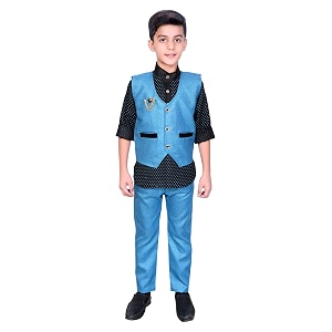 ahhaaaa kids cotton blend waistcoat kurta and pant set for boys 163