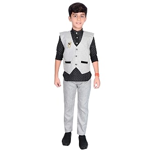 ahhaaaa kids cotton blend waistcoat kurta and pant set for boys 163
