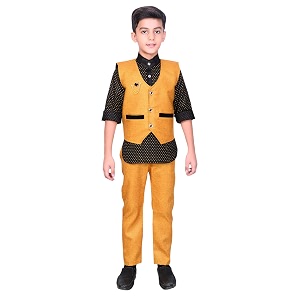 ahhaaaa kids cotton blend waistcoat kurta and pant set for boys 163
