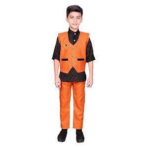 ahhaaaa kids cotton blend waistcoat kurta and pant set for boys 163
