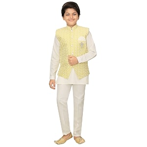 ahhaaaa kids ethnic chikankari waistcoat kurta and pajama set for boys 482