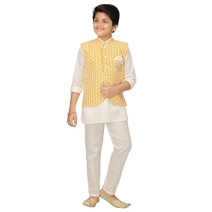 AHHAAAA Kids Ethnic Chikankari Waistcoat Kurta and