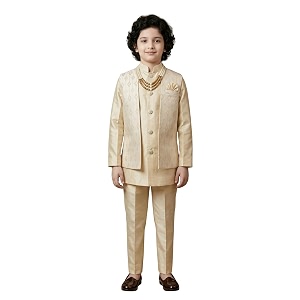 ahhaaaa kids ethnic cotton silk blend sequin print indo-western sherwani set for boys 496mf