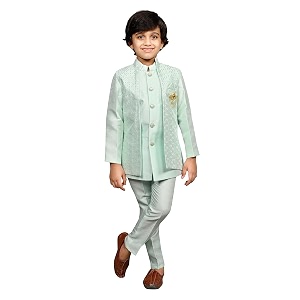 ahhaaaa kids ethnic cotton silk blend sequin print indo-western sherwani set for boys 496mf