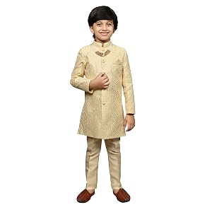 ahhaaaa kids ethnic silk blend sequin print indo-western sherwani set for boys