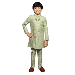 ahhaaaa kids ethnic silk blend sequin print indo-western sherwani set for boys