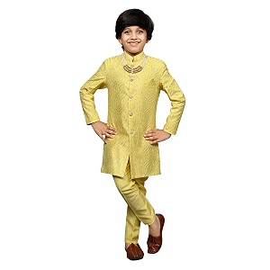 ahhaaaa kids ethnic silk blend sequin print indo-western sherwani set for boys