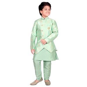ahhaaaa kids ethnic silk blend sherwani kurta and pyjama set for boys