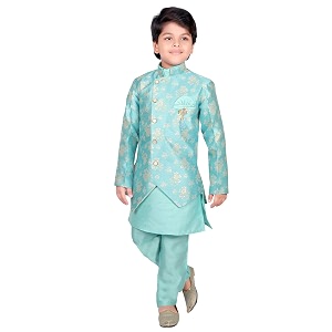 ahhaaaa kids ethnic silk blend sherwani kurta and pyjama set for boys