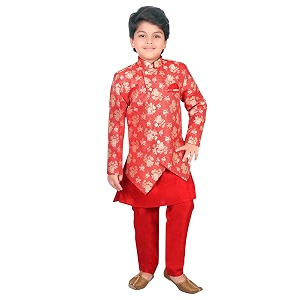 ahhaaaa kids ethnic silk blend sherwani kurta and pyjama set for boys