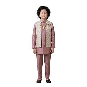 ahhaaaa kids ethnic silk blend waistcoat kurta pyjama 3 piece sherwani set for boys 540