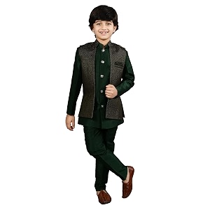 ahhaaaa kids ethnic silk blend waistcoat kurta pyjama 3 piece sherwani set for boys 540