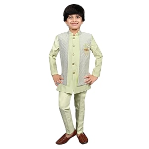ahhaaaa kids ethnic silk blend waistcoat kurta pyjama 3 piece sherwani set for boys 540