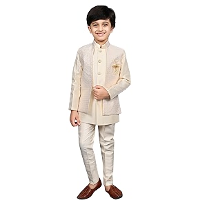 ahhaaaa kids ethnic silk blend waistcoat kurta pyjama 3 piece sherwani set for boys 540