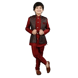 ahhaaaa kids ethnic silk blend waistcoat kurta pyjama 3 piece sherwani set for boys 540