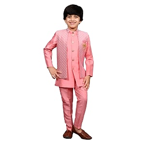 ahhaaaa kids ethnic silk blend waistcoat kurta pyjama 3 piece sherwani set for boys 540