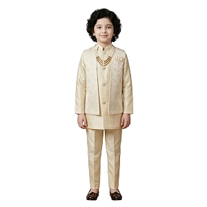 ahhaaaa kids ethnic silk blend waistcoat kurta pyjama 3 piece sherwani set for boys 540