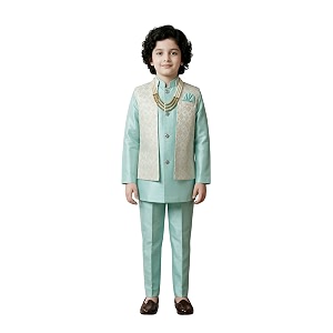 ahhaaaa kids ethnic silk blend waistcoat kurta pyjama 3 piece sherwani set for boys 540