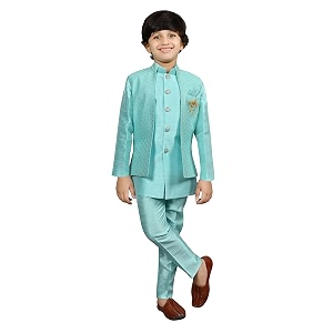 ahhaaaa kids ethnic silk indian bollywood style print indo-western sherwani set for boys 521mf