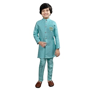 ahhaaaa silk blend kids ethnic indo western sherwani and pant set for boys 529
