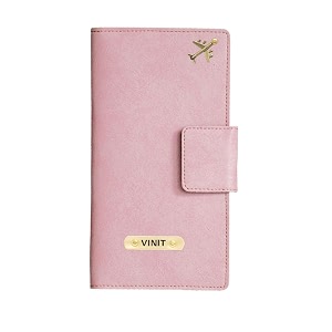 ahimsa leather personalized classy leather 2pcs travel wallet for men39s amp women39s  customized unisex travel wallet with name amp charm pink