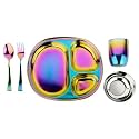 Ahimsa Stainless Steel Kids Dinnerware Set, Rainbow, 5-Piece Set