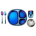 Ahimsa Stainless Steel Kids Dinnerware Set, Iridescent Blue, 5-Piece Set
