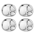 Ahimsa Stainless Steel Kids Divided Plates, Classic Stainless, 4 Plates