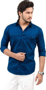 aia men regular fit solid spread collar casual shirt