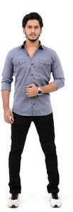 aia men regular fit solid spread collar casual shirt