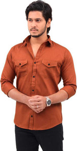 aia men regular fit solid spread collar casual shirt