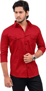 aia men regular fit solid spread collar casual shirt